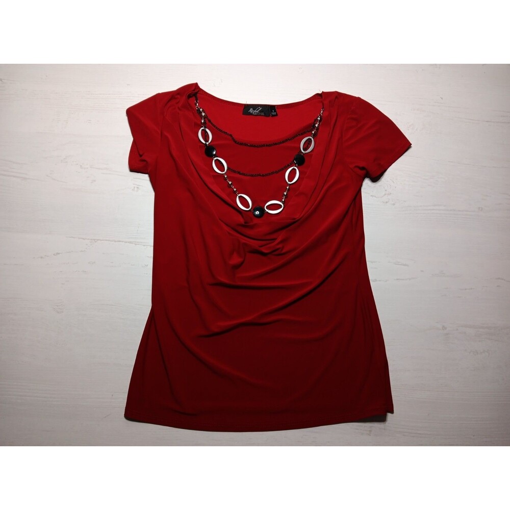 Rachel Rachel Connected Blouse Top Red with Necklace Size Small Made In USA
